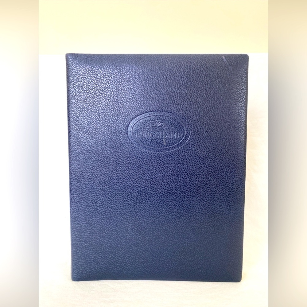 Longchamp VINTAGE PEBBLE GRAINED NAVY LEATHER PHOTO ALBUM 9x12 48 pages RARE NEW
